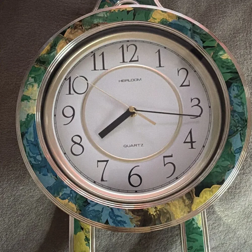 Heirloom Wall Clock - Turquoise Floral- PC696FLG- Heirloom Quartz